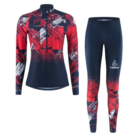 Löffler vrouwen Langlauf ski suit WorldCup 2024 donkerblauw / rood